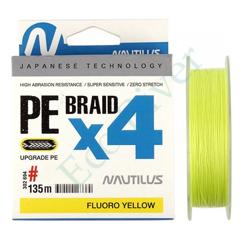 Леска плетёная Nautilus Braid X4 fluoro yellow 0.10 135м