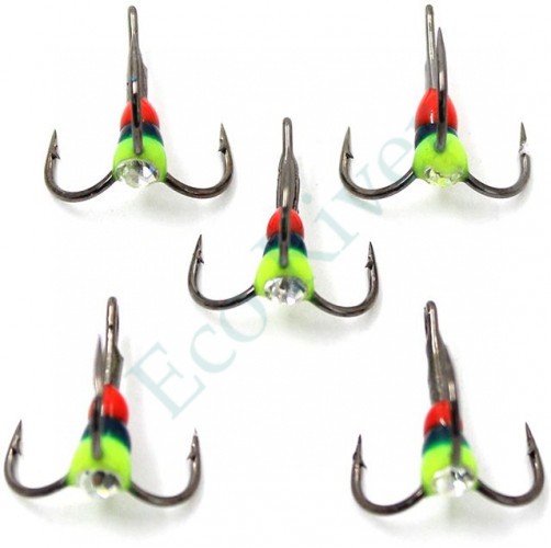 Крючок-тройник светофор Namazu с каплей и камнем, размер 8 (INT), цвет RYB (5 шт.)/800/400/