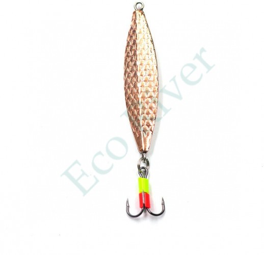 Блесна вертикальная Яман Листик с тройником, размер 40 мм, вес 5,7 г, цвет никель/медь/150/