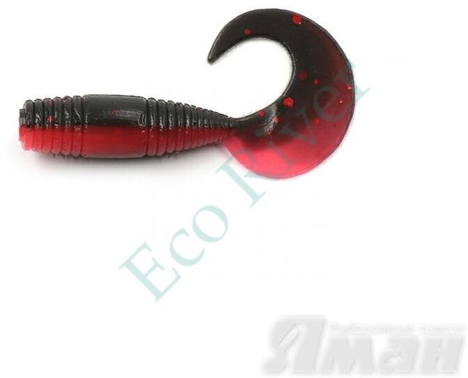 Твистер Yaman Spry Tail, р.1,5 inch цвет #33 - Black Red Flake/Red (уп. 10 шт.)