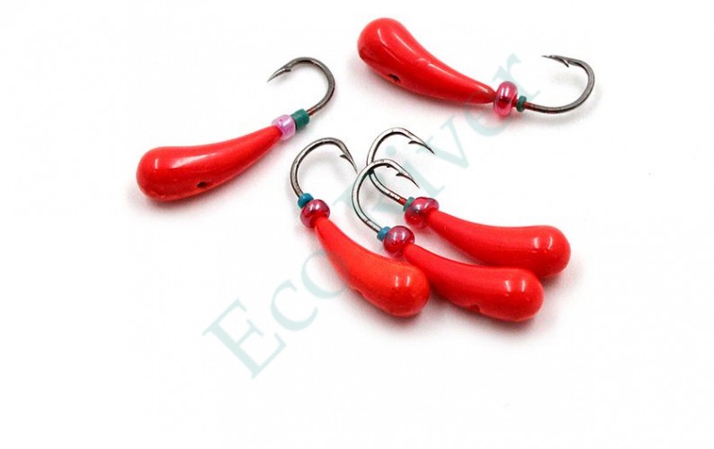 Мормышка литая Яман Зубок Мал., вес 0,6 гр., кр. Kumho №30, цв. фц. красный (уп. 5 шт.)