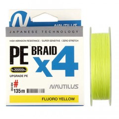 Леска плетёная Nautilus Braid X4 fluoro yellow 0.14 135м