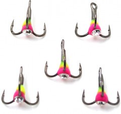 Крючок-тройник светофор Namazu с каплей и камнем, размер 8 (INT), цвет VYG (5 шт.)/800/