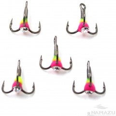 Крючок-тройник светофор Namazu с каплей и камнем, размер 8 (INT), цвет VYG (5 шт.)/800/