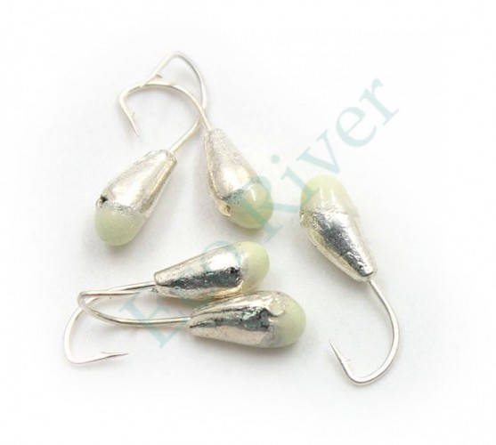 Мормышка Яман капля с отв.,цв.SILVER PLATED, с фосф. пяткой, d 4, вес 0,45 г (уп. 5 шт.)