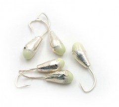 Мормышка Яман капля с отв.,цв.SILVER PLATED, с фосф. пяткой, d 4, вес 0,45 г (уп. 5 шт.)