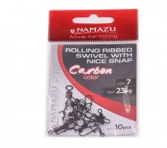 Вертлюг с застежкой Namazu Pro ROLLING RIBBED SWIVEL WITH NICE SNAP, цв. Carbon, р. 7, test-23 кг, к