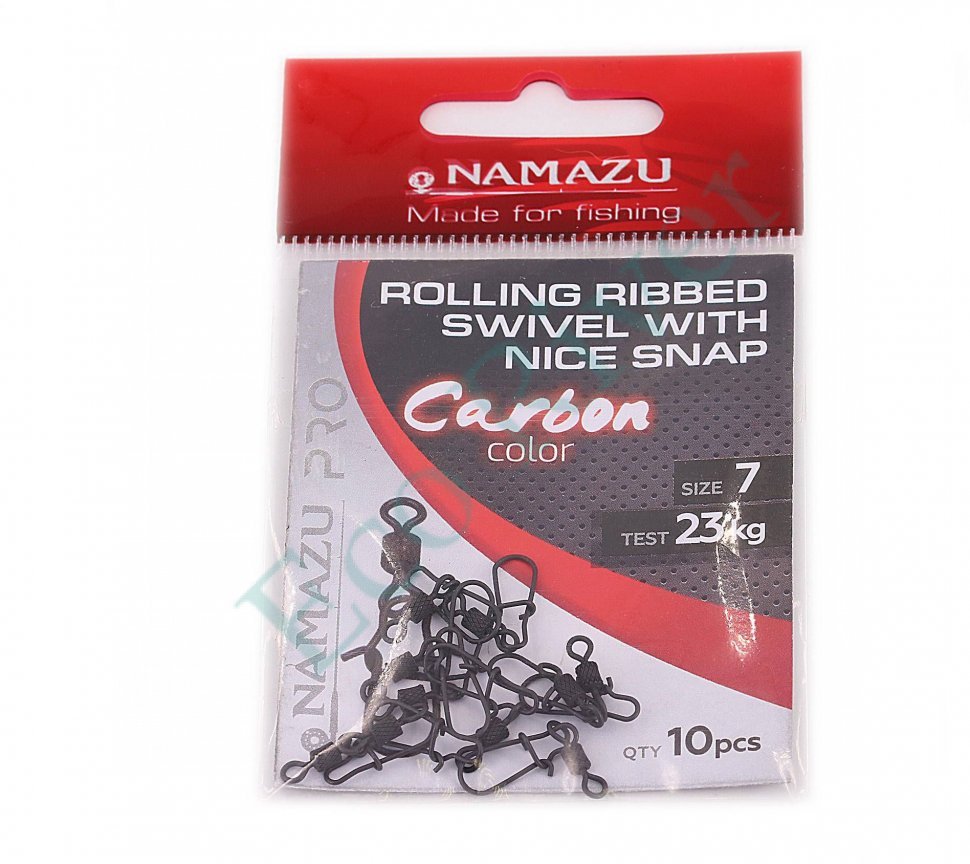 Вертлюг с застежкой Namazu Pro ROLLING RIBBED SWIVEL WITH NICE SNAP, цв. Carbon, р. 7, test-23 кг, к