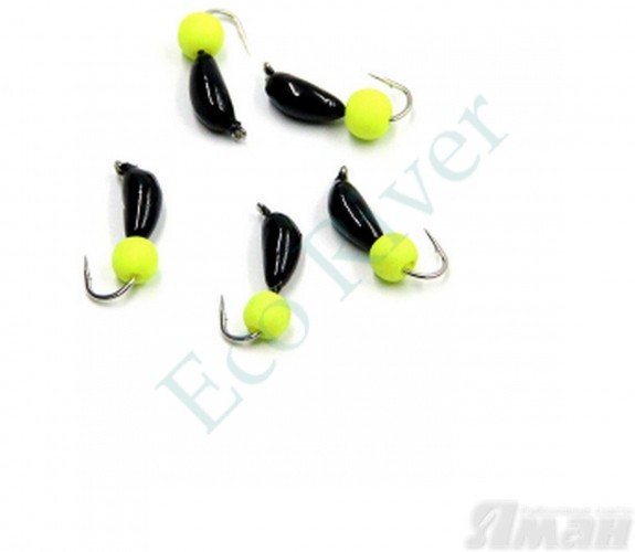 Мормышка безнасадочная ЯМАН Банан черный, d-3 мм, вес 0,5 г, шарик желтый неон (уп. 5 шт.)
