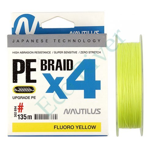Леска плетёная Nautilus Braid X4 fluoro yellow 0.16 135м