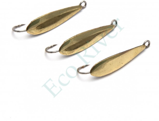 Блесна вертикальная Яман Листочек, размер 25 мм, вес 2,2 г, цвет латунь (уп.3 шт.)/150/
