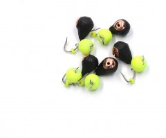 Мормышка вольф. безнасадочная Яман Капля с отв. с медной коронкой, d-5 мм, вес 1,9 г, с жёлтым куб