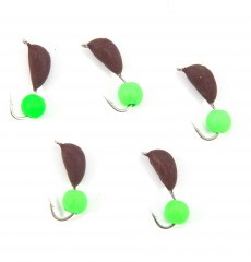 Мормышка безнасад. Яман Банан матовый шоколад, d-3,5 мм, вес 0,7 г, шарик зеленый неон (уп.5 шт)