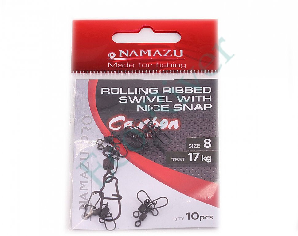 Вертлюг с застежкой Namazu Pro ROLLING RIBBED SWIVEL WITH NICE SNAP, цв. Carbon, р. 8, test-17 кг, к