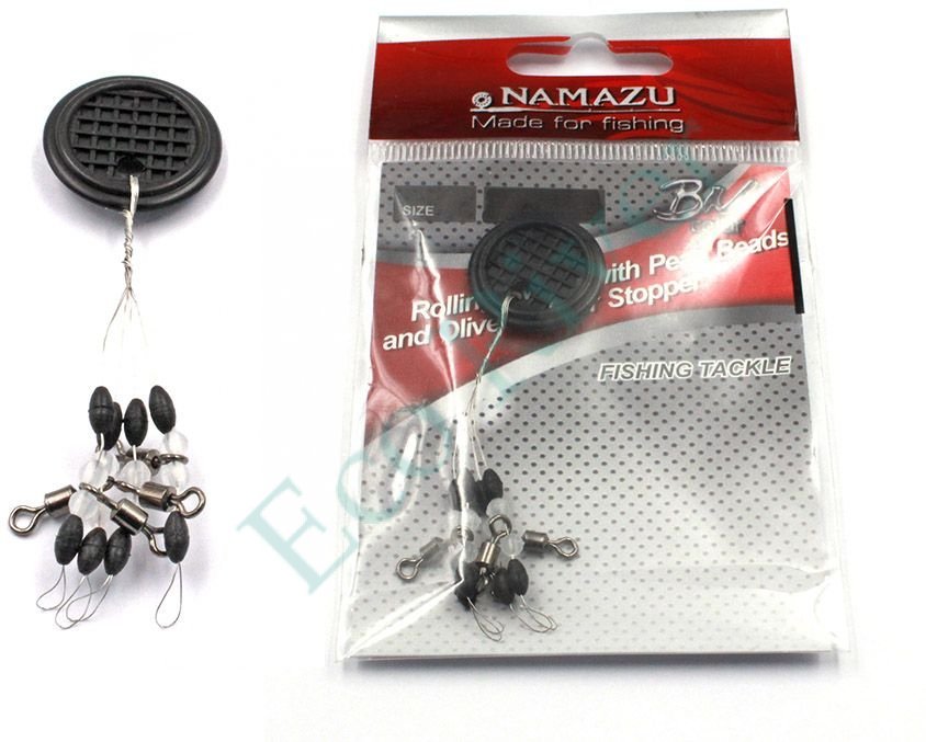 Стопор с вертлюгом Namazu ROLLING SWIVEL PEARL BEADS AND OLIVE RUBBER STOPPER , р. L (уп.4 шт)/2000/