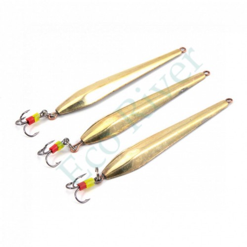 Блесна вертикальная Яман Лодочка большая с тройником,размер 60 мм, вес 9,5 г, цвет латунь (уп.3 шт