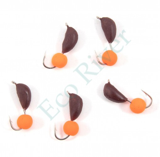 Мормышка безнасад. Яман Банан матовый шоколад, d-3,5 мм, вес 0,7 г, шарик оранжевый неон (уп.5 шт)