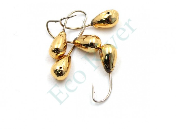 Мормышка Яман капля с отв.,цв.GOLD PLATED, d 4, вес 0,45 г (уп. 5 шт.)