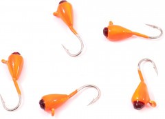 Мормышка вольфрамовая Яман  Капля с ушк. + кр. камень, р.3, вес 0,5 г, цв.оранж.(уп.5 шт.)