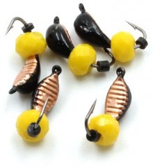 Мормышка вольф. безнасадочная Яман Лодочка рифленая №2(w), вес 0,45 гр.,кристалл желтый, цв. медь,