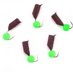 Мормышка безнасад. Яман Гвоздешарик матовый шоколад, d-3 мм, вес 0,85 г, шарик зелен.неон(уп.5 шт)