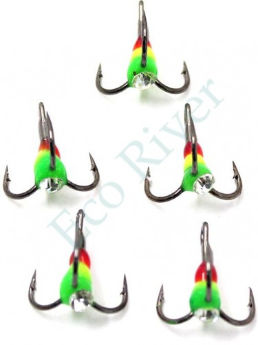 Крючок-тройник светофор Namazu с каплей и камнем, размер 10 (INT), цвет GYV (5 шт.)/800/600/