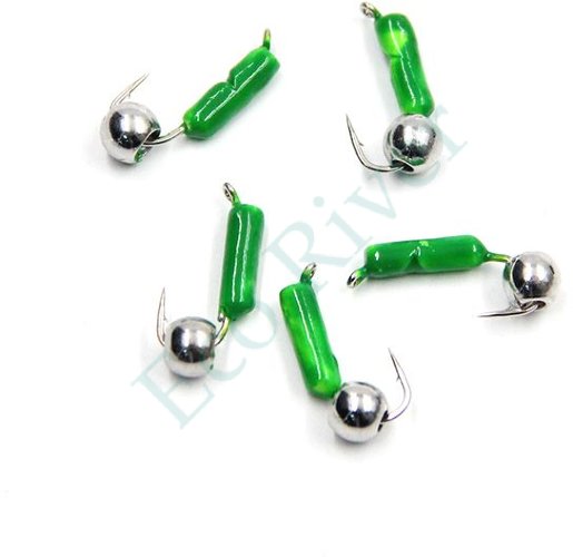 Мормышка безнасадочная Яман Гвоздешарик зеленый, d-2 мм, вес 0,45 г, шарик никелированный (уп. 5 ш