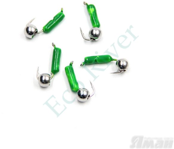 Мормышка безнасадочная Яман Гвоздешарик зеленый, d-2 мм, вес 0,45 г, шарик никелированный (уп. 5 ш