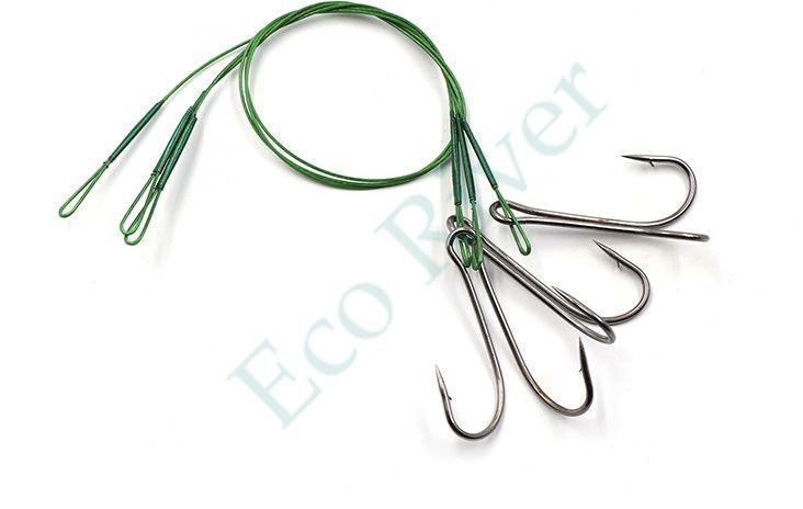 Поводок стальной Namazu Leader 1х7 Nylon Coated Green, d-0,33 мм, L-20 см, с двойным крючком 7826 Do