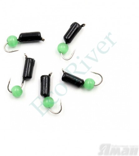 Мормышка безнасадочная Яман Гвоздешарик черный, d-2 мм, вес 0,45 г, кошачий глаз зеленый (уп. 5 шт