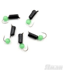 Мормышка безнасадочная Яман Гвоздешарик черный, d-2 мм, вес 0,45 г, кошачий глаз зеленый (уп. 5 шт