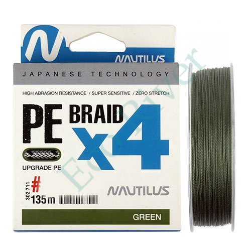 Леска плетёная Nautilus Braid X4 green 0.16мм 135м