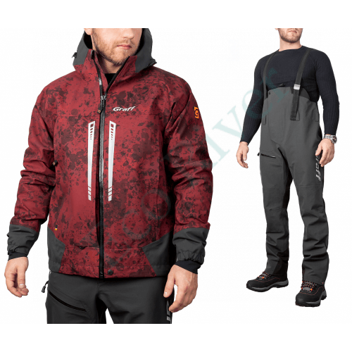Костюм рыболовный Graff демисезонный размер S/170-176 (Bratex 20000, бордовый камо)