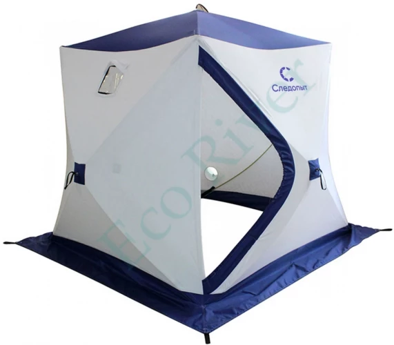 Палатка зимняя куб Следопыт, 1,9х1,9, h-2,05 м, S по полу 3,6 кв.м, 3 слоя, цв. синий/белый