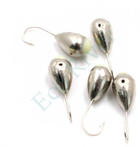 Мормышка Яман капля с отв.,цв.NL с фосф. пяткой, d 5, вес 0,9 г (уп. 5 шт.)