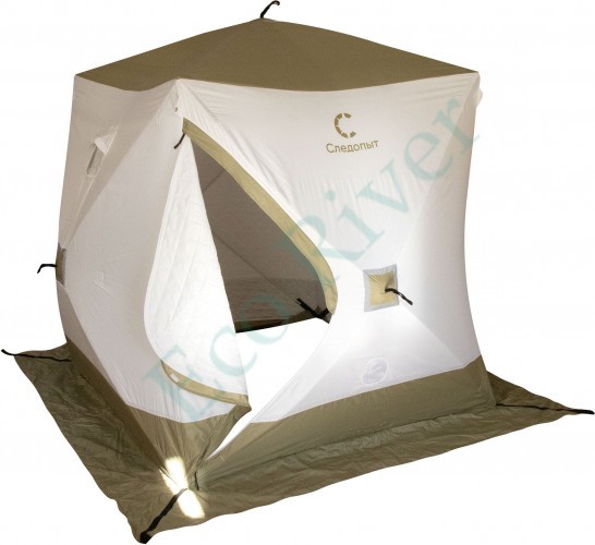 Палатка зимняя куб Следопыт Premium 2,1х2,1 м, S по полу 4,4 кв.м, 3 слоя, цв. оливковый/белый