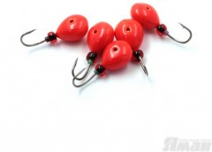 Мормышка литая Яман Клопик, вес 0,8 гр., кр. Kumho №32, цв. фц. красный (уп. 5 шт.)
