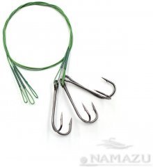 Поводок стальной Namazu Leader 1х7 Nylon Coated Green, d-0,39 мм, L-30 см, с двойным крючком 7826 Do