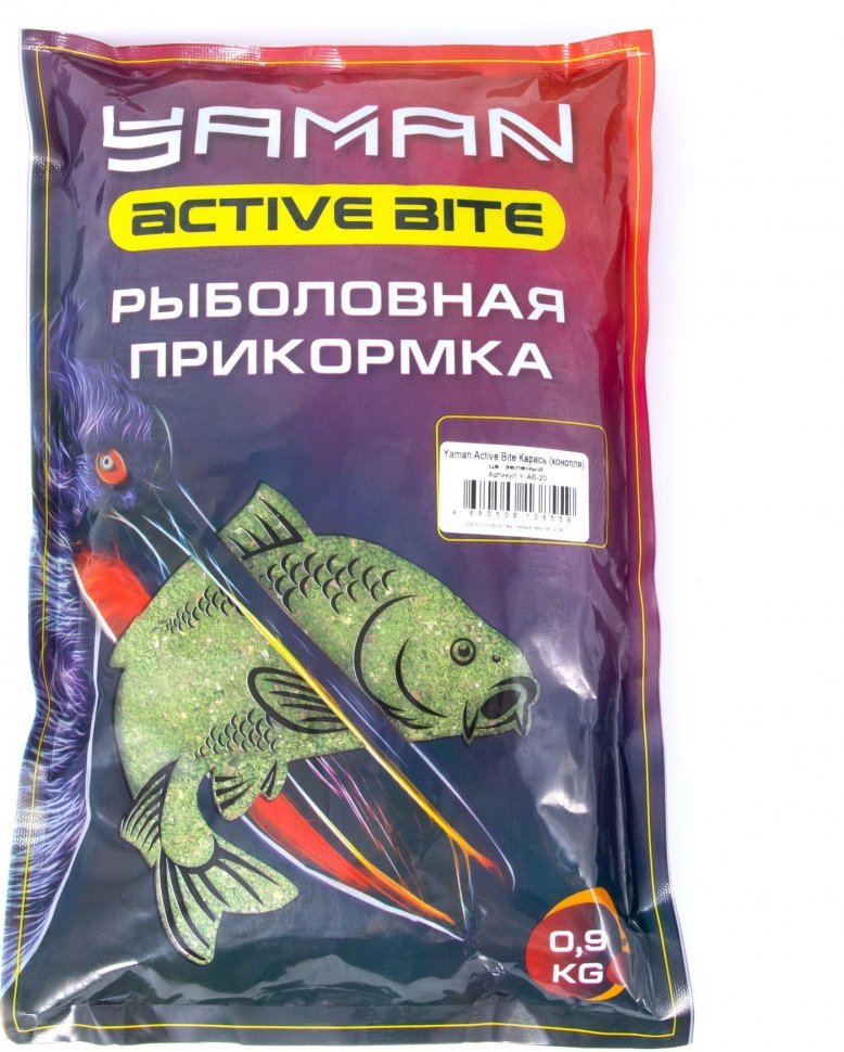 Прикормка Yaman Active Bite Карась (конопля), цв. зелёный, 900 г/15/