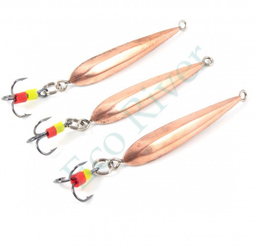 Блесна вертикальная Яман Лодочка малая с тройником ,размер 37 мм, вес 4 г, цвет медь уп.3шт./150/