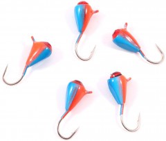 Мормышка вольфрамовая Яман  Капля с ушк. + кр. камень, р.4, вес 1 г, цв.красно-синий(уп.5 шт.)