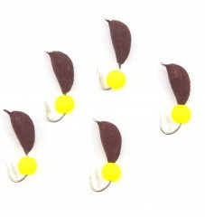 Мормышка безнасад. Яман Банан матовый шоколад, d-4 мм, вес 1 г, шарик желтый неон (уп.5 шт)