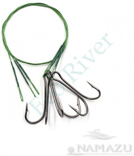 Поводок стальной Namazu Leader 1х7 Nylon Coated Green, d-0,42 мм, L-30 см, с двойным крючком 7826 Do