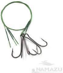 Поводок стальной Namazu Leader 1х7 Nylon Coated Green, d-0,42 мм, L-30 см, с двойным крючком 7826 Do