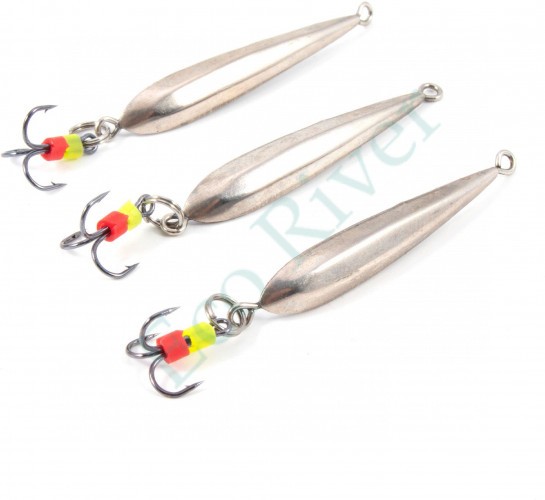 Блесна вертикальная Яман Лодочка малая с тройником ,размер 37 мм, вес 4 г,цвет никель уп.3шт./150/