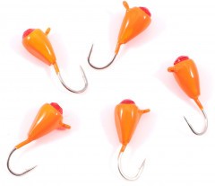Мормышка вольфрамовая Яман  Капля с ушк. + кр. камень, р.4, вес 1 г, цв.оранж.(уп.5 шт.)