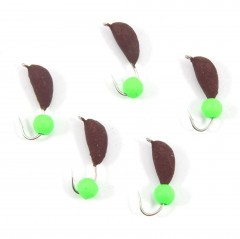 Мормышка безнасад. Яман Банан матовый шоколад, d-4 мм, вес 1 г, шарик зеленый неон (уп.5 шт)