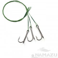 Поводок стальной Namazu Leader 1х7 Nylon Coated Green, d-0,42 мм, L-40 см, с двойным крючком 7826 Do