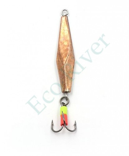Блесна вертикальная Яман Торпедка Курского с тройником,размер 36мм,вес3,2г,цвет никель/медь/150/