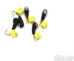 Мормышка вольф. безнасадочная Яман Уралка с отв. с коронкой из никеля, d-3 мм, вес 0,6 г, с жёлтым